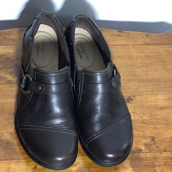 Clarks Loafer Womens 6.5 Brown Leather Cheyn Fame Slip On Casual Pump Comfort - Picture 4 of 10